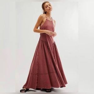 Free People Mind Over Matter Midi Dress Large Burnt Henna Red NWT Bohemian
